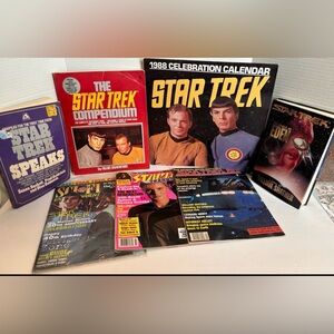 vintage lot of Star Trek books, magazines, and calendar